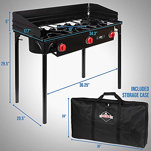 Hike Crew Cast Iron 3-Burner Outdoor Gas Stove | 225,000 BTU Portable Propane Cooktop w/Blue Flame Control, Removable Leg...