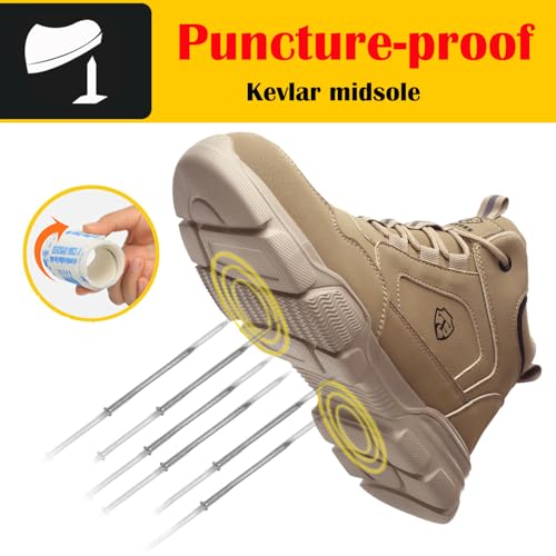 PJZHJ Waterproof Steel Toe Boots for Men Safety Work Boots Lightweight Steel Toe Shoes Slip Resistant Construction Boots