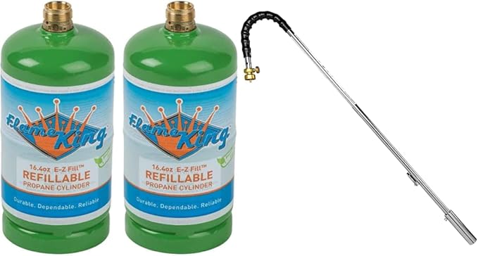 Flame King Refillable 1LB Empty Propane Cylinder Tank (2-Pack) and Flame King Propane Torch Weed Burner