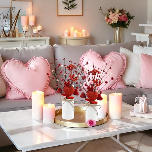 Luabue 2 Sets Valentines Day Decorations for Home, Valentines Table Decor Red Valentine Picks with Pearls Artificial Flowe...