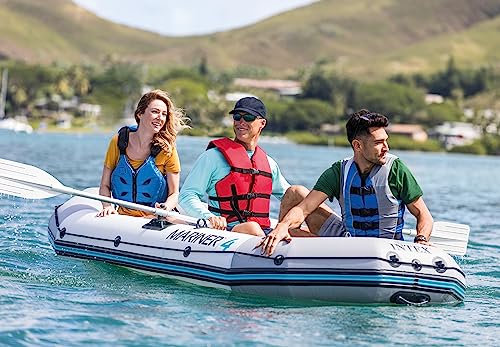 INTEX 68376EP Mariner 4 Inflatable Boat Set: Includes Deluxe 54in Boat Oars and High-Output Pump – Wear-Resistant Keel – R...
