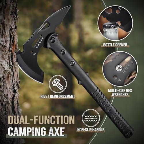 Freelander Tactical Axe 2 Pack, Sharp Tomahawk with Sheath, Portable Tomahawk with Clip and Bottle Opener, Durable Surviva...