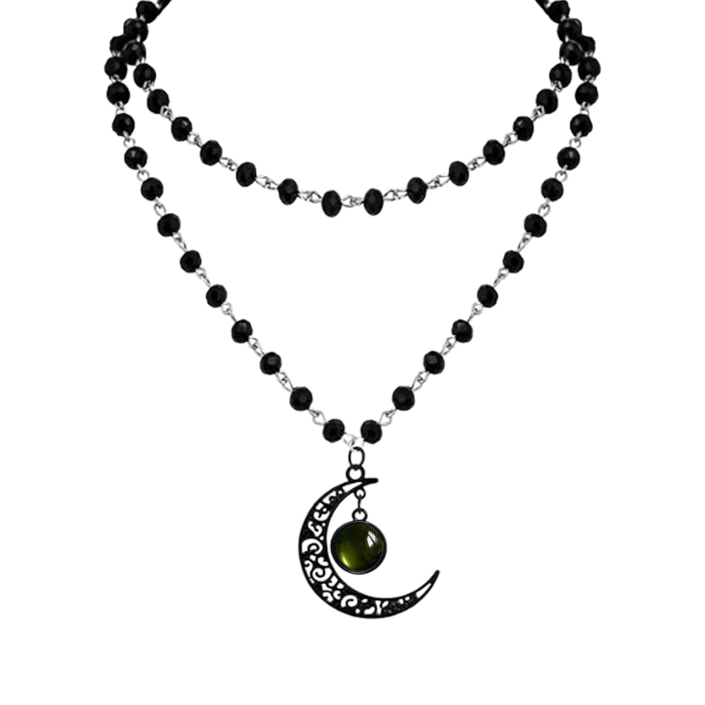 Rrdaily Gothic Moon Crystal Necklace Punk Style Moon Pendant Necklaces Vintage Black Crescent Necklace Dark Gothic Necklaces Cos