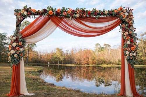 Fomlily 3-Panel Mixed Color Chiffon Wedding Arch Draping, 30" x 20ft Elegant Neutral Sheer Backdrop Curtain for Ceremony &...