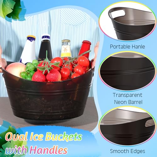 meekoo 6 Pcs Plastic Ice Buckets Bulk with Handles 4.5L Oval Storage Tub Large Capacity Ice Drink Bucket for Party Bar Win...