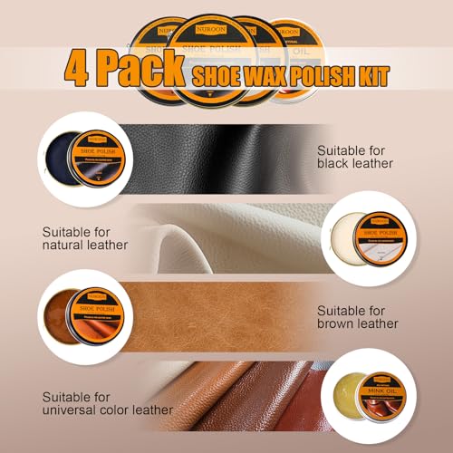 13Pcs Shoe Care Kit for Men & Women,3 Horsehair Shoe Polish Brush,Black Brown Neutral Mink Oil for Shoes,Care for Leather ...