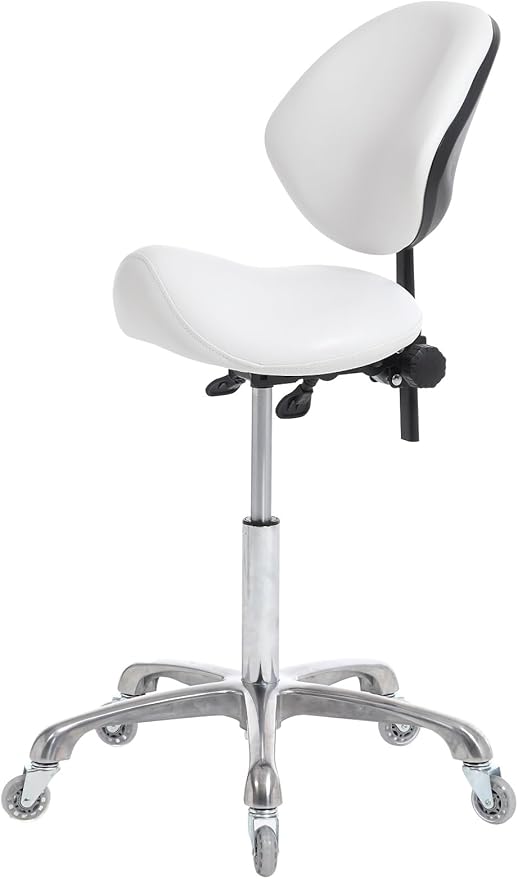 FRNIAMC Hydraulic Saddle Rolling Adjustable, Heavy-Duty (350 lbs) Stool Chair for Beauty Salon Massage Dental Clinic Home Office Use(White, Updated to Soft Wheels)