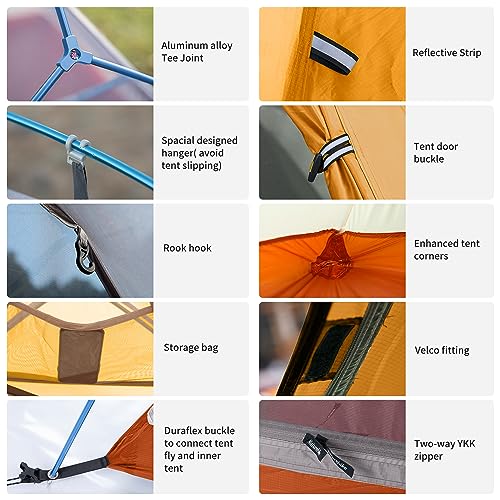 Naturehike Cloud-Up 2 Person Tent Lightweight Backpacking Tent with Footprint - Free Standing Ultralight Camping Hiking Ba...