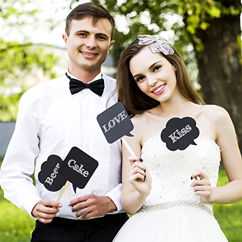 10pcs Blank Photo Booth Props, Mini Photo Booth Blank Signs, Tvorvik Writable Chalkboard Props with Chalk and Sticks, Blac...