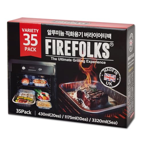 FIREFOLKS Disposable Premium Aluminum Pans – 35 Pack Variety Set Heavy-Duty Open-Flame Trays, Cookware for Cooking, Bakin...