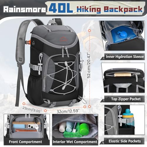 RAINSMORE Foldable Hiking Backpack for Women Men Packable Camping Backpack 40L Waterproof Hiking Daypack Bag Lightweight C...