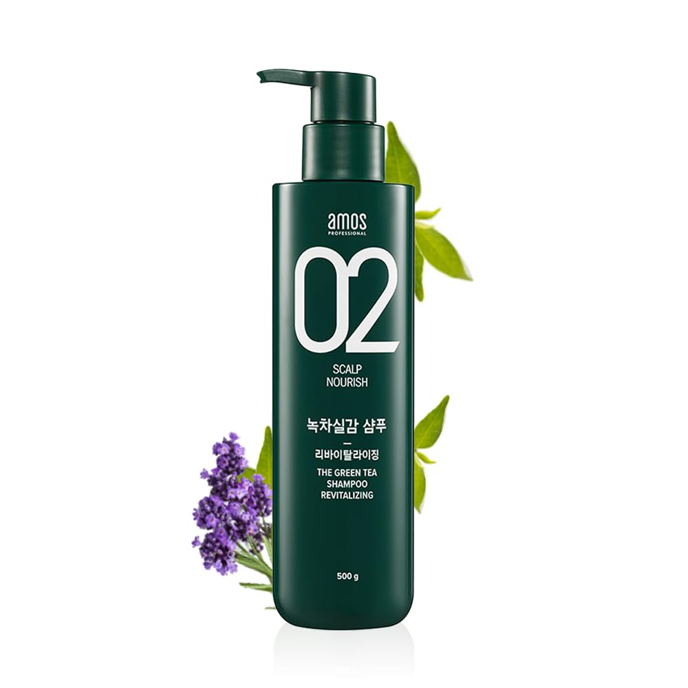 AMOS PROFESSIONAL The Green Tea Shampoo Refresh [For Oily Scalp] 17.6oz (500g) | Anti-Hair Loss Korean Hair Growth Shampoo for C