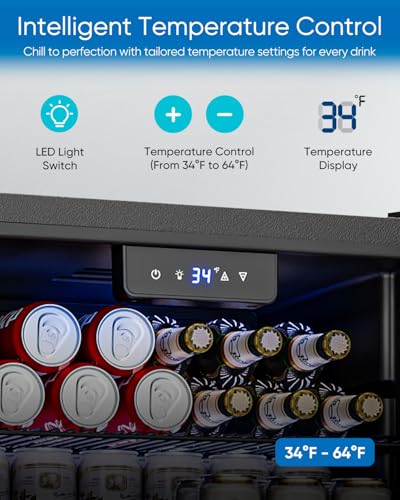 Feelfunn 3.2 Cu.Ft Mini Fridge with Glass Door - 126 Can Beverage Refrigerator Cooler for Drink Beer Wine Soda, Small Frid...