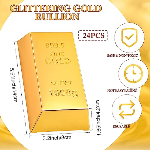 Honoson 24 Pcs Gold Bar Fake Gift Box Foil Gold Bar Party Favor Boxes Paper Golden Favor Boxes Treasure Brick for Pirate C...