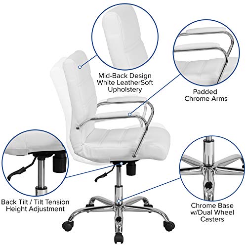 Flash Furniture Whitney Mid-Back Swivel LeatherSoft Desk Chair with Padded Seat and Armrests, Adjustable Height Padded Off...