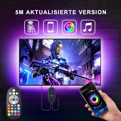 Nexillumi LED Lights for TV, 16.4 ft TV LED Backlight for 55-75 Inch, RGB LED Strip Lights Behind TV with APP Remote Contr...