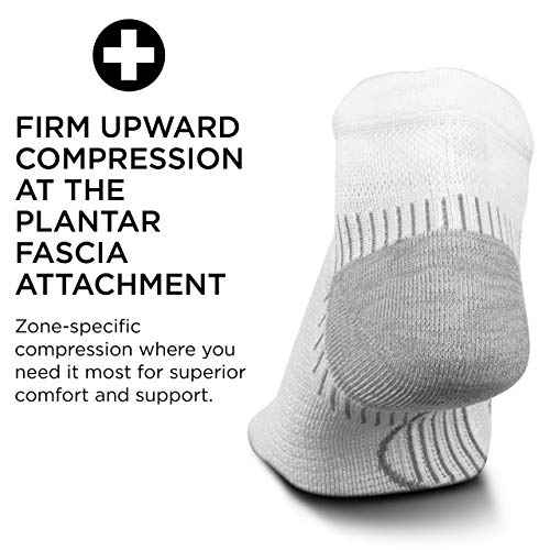 Feetures Plantar Fasciitis Relief Sock Light Cushion No Show Tab - Targeted Compression Sock for Women & Men - Small, White (3 Pair)