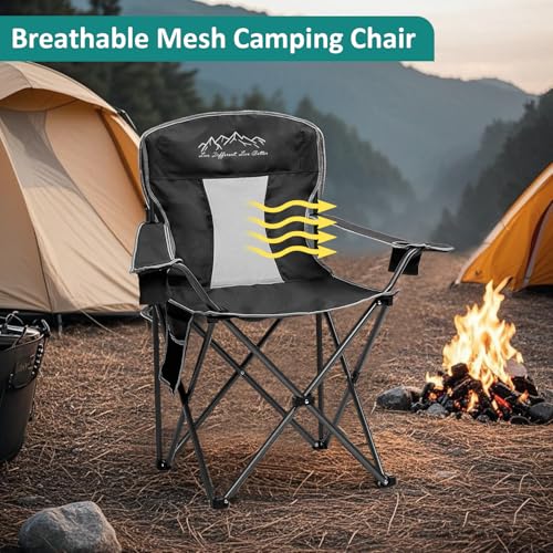 SAILARY Outdoor Folding Camping Chair with Cup Holder, Storage Bag, Large Anti-Sink Feet, 325lbs Capacity, Breathable Mesh...