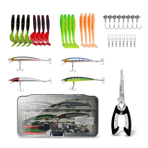 LOEIBMIRY 2 Pack 2.1m/6.89ft Telescopic Spinning Fishing Rod Reel Combos with Carrier Bag, Lures, Pliers for Saltwater Fre...