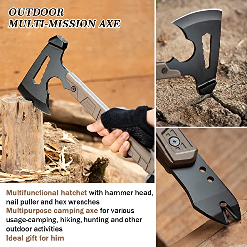 17.5in Full Tang Camping Axe Tomahawk with Nylon Sheath, Tactical and Survival Hatchet with Hammer for Axe Throwing, Outdo...