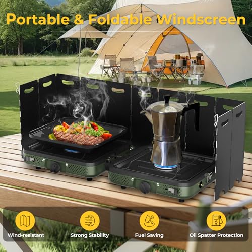 Camping Stove, 2 Burner Propane Stove With Grill,17,000 BTU Camp Stove, Foldable Camping Stove Propane Includes Carry Bag,...