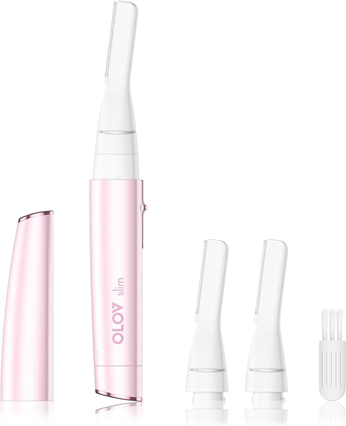 Facial Hair Removal for Women, Painless Eyebrow Trimmer with Pivoting Head, Electric Battery Operated Body Hair Remover with 2 Replaceable Blade for Face Neck Chin Bikini, Pink