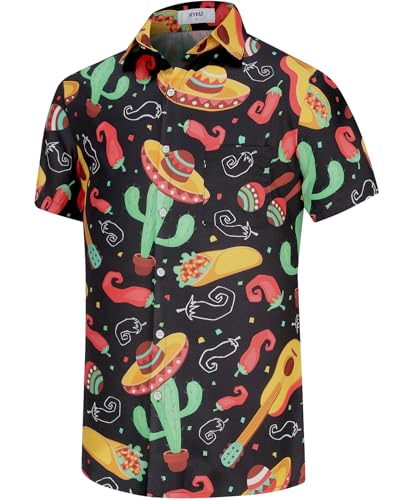 KYKU Mexico Shirt for Men Funny Beach Shirts Hawaiian Button Down Short Sleeve