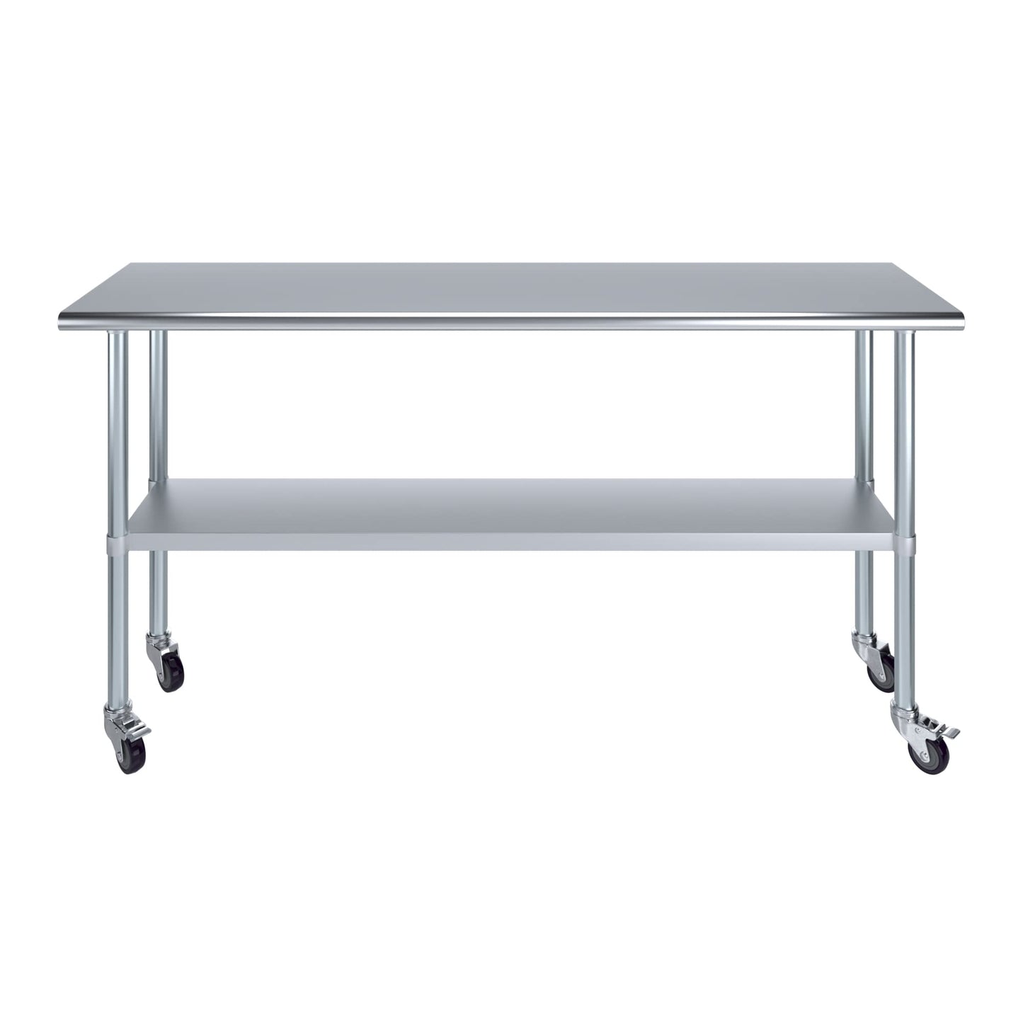 AmGood 18 in. x 72 in. Stainless Steel Work Table with Wheels | Metal Kitchen Food Prep Table | NSF