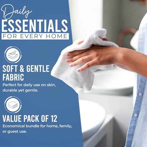 DAN RIVER 100% Cotton Wash Cloths 12 Pack [12x12] Soft & Absorbent wash Cloths for Your face, Gym, Hotels & Spa Perfect for Everyday Use Fingertip Towels, Medium Blue