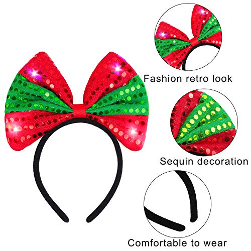 Elcoho 6 Pack Christmas LED Headbands Holiday Light Up Costume Headband Reindeer Christmas Bow Elf Costumes Hair Bands for...