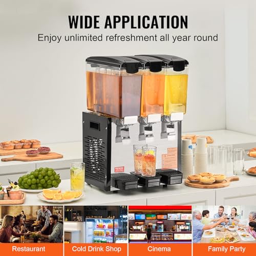 VEVOR Commercial Beverage Dispenser, 3 Tanks 10 L / 10.6 QT Per Tank Juice Dispenser, 440W Stainless Steel Ice Tea Drink M...