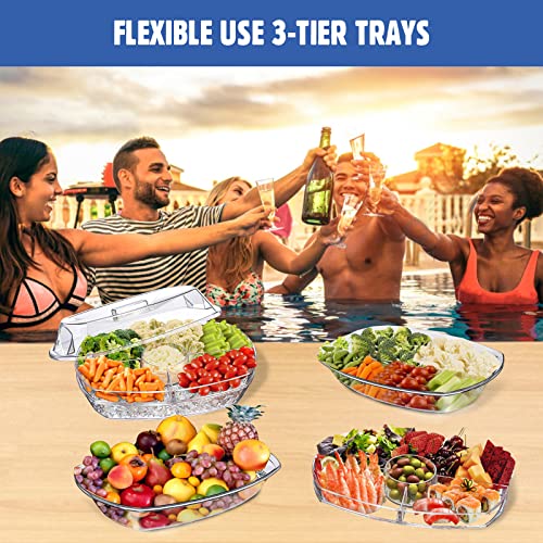 LIMOEASY Chilled Veggie Tray, 15 Inch Clear Party Platter with 4 Compartments, Ice Serving Bowl with Lid, Cold Food Buffet...