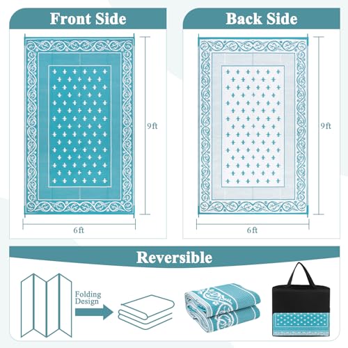 Pauwer Waterproof Outdoor Rug 6x9, Reversible Plastic Straw Patio Camping Rug, Indoor Outdoor RV Mat Carpet for Deck, Camp...