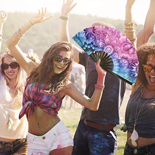 OMyTea Rave Hand Fan Foldable for Women/Men/Drag Queen - Large Clack Festival Folding Hand Fan - for EDM, Music Festival, ...