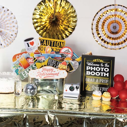 Retirement Photo Booth Props - 41-pc Photobooth Kit with 8 x 10-Inch Sign, 60 Adhesive Pads, 45 Sticks - Retirement Party ...