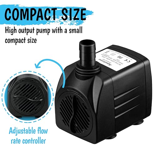 400GPH Submersible Pump 25W - Ultra Quiet Fountain Water Pump, 1500L/hr, 6.56ft High Lift, 3 Nozzles - Submersible Water P...