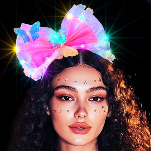 JONKY Light up Hair Bow Pink Butterfly Headband for Women (Pink, one size)