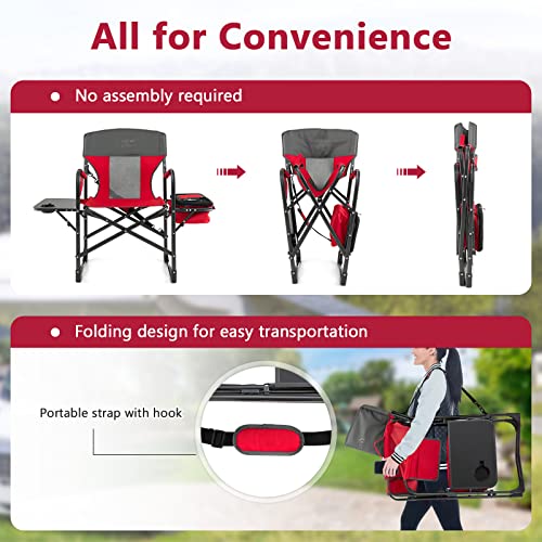 COSTWAY Folding Camping Chair, Heavy-Duty Director Chair Supports 400lbs for Adults with Side Table, Cooler Bag, Storage, ...
