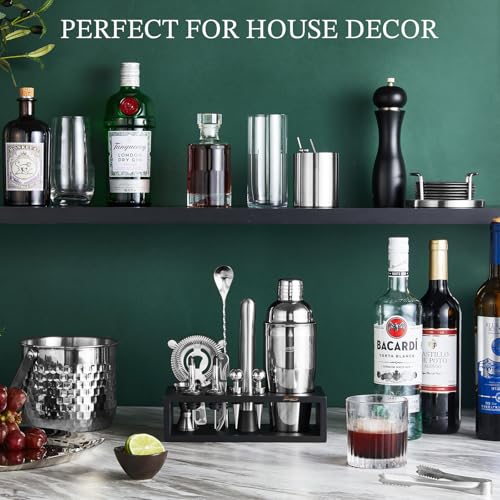 KITESSENSU Cocktail Shaker Set with Stand | Mixology Bartender Kit Bar Set with Essential Bar Accessories for Home Bar: Ma...