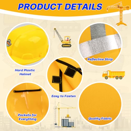 Construction Worker Role Play Costume Dress-Up Set, Costume Kids Construction Tool Set Toddler Worker Boys Pretend Builder...