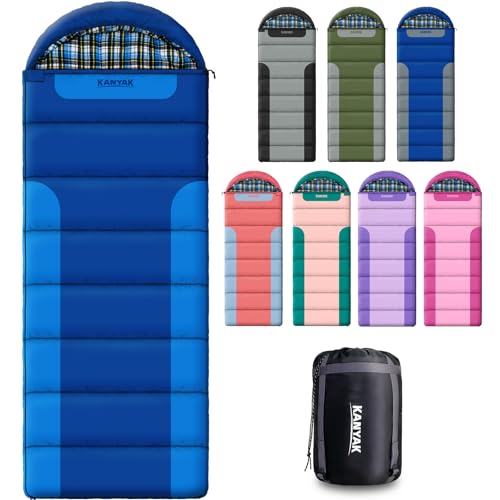 Cotton Flannel Lined Sleeping Bag for Adults Teens Kids, Cold Weather &Warm, 3 Seasons, Lightweight Compact Camping Essent...