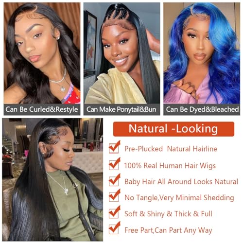 13x6 Lace Front Wigs Human Hair Pre Plucked 180% Density Straight Glueless Wig HD Transparent Human Hair Lace Front Wigs with Baby Hair Lace Front Wigs for Black Women (28 Inch)