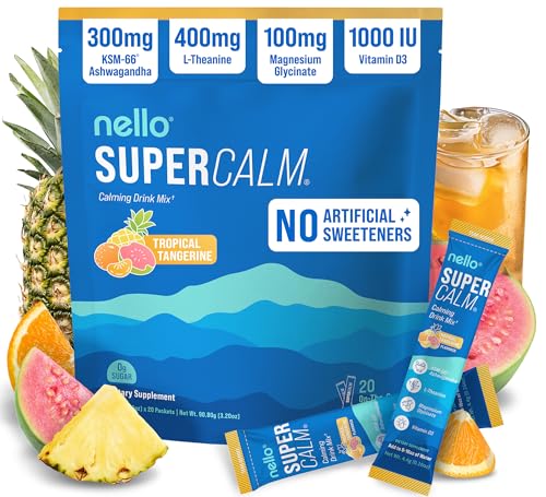 Nello Supercalm Powdered Drink Mix, Cortisol Reducer* and Sleep Aid Supplement, L Theanine, Ksm-66 Ashwagandha, Magnesium ...
