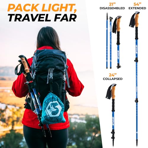 Foxelli Carbon Fiber Trekking Poles – Lightweight Collapsible Hiking Poles with Cork Grips, Quick Flip Locks & All-Terrain...