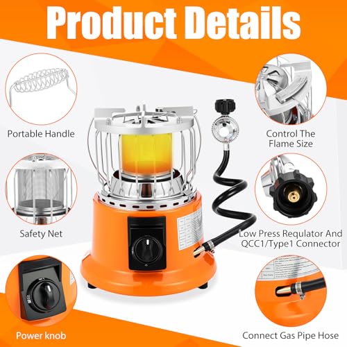 Tujoe 2 in 1 Propane Heater Stove 6000 Btu Portable Outdoor Camping Heater Cooker Gas Stove with Hose and Pressure Reducin...