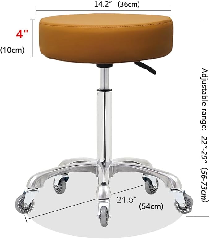 Ainilaily Rolling Stool with Wheels, Heavy Duty 400 lbs Stool for Shop Guitar Lab Tattoo Workbench Medical, Adjustable Swivel Chair (Camel)