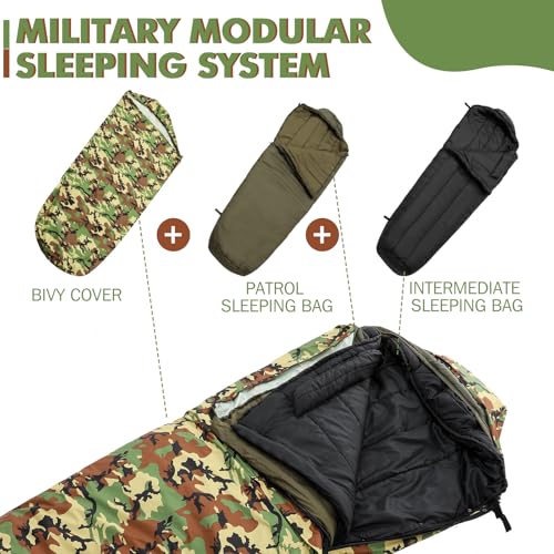 Macarrie Army Modular Military Sleeping Bag System for Adults Camo Thickened Multi Layered MSS Mummy Shaped Sleeping Bag w...