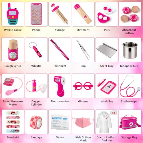 EFO SHM Doctor Kit for Kids Girls, 34 Pcs Kids Doctor Kit for Toddlers 3-5 with Medical Storage Bag & Real Stethoscope, Pr...