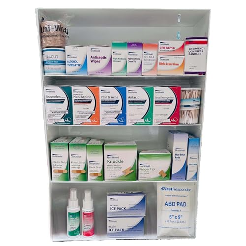 UniShield 4-Shelf Metal 1st Aid Cabinet Class A, Large Capacity First Aid Wall Mount Medicine Cabinet, Secure Metal Med Bo...
