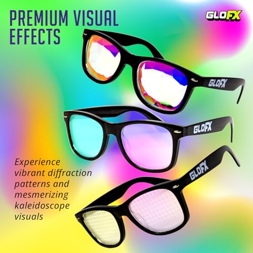GloFX Snaps: Diffraction Rave Glasses | Black Magnetic Snap Frames with Line, Heart, and Star Lenses | 3D Prisms, Heart, a...